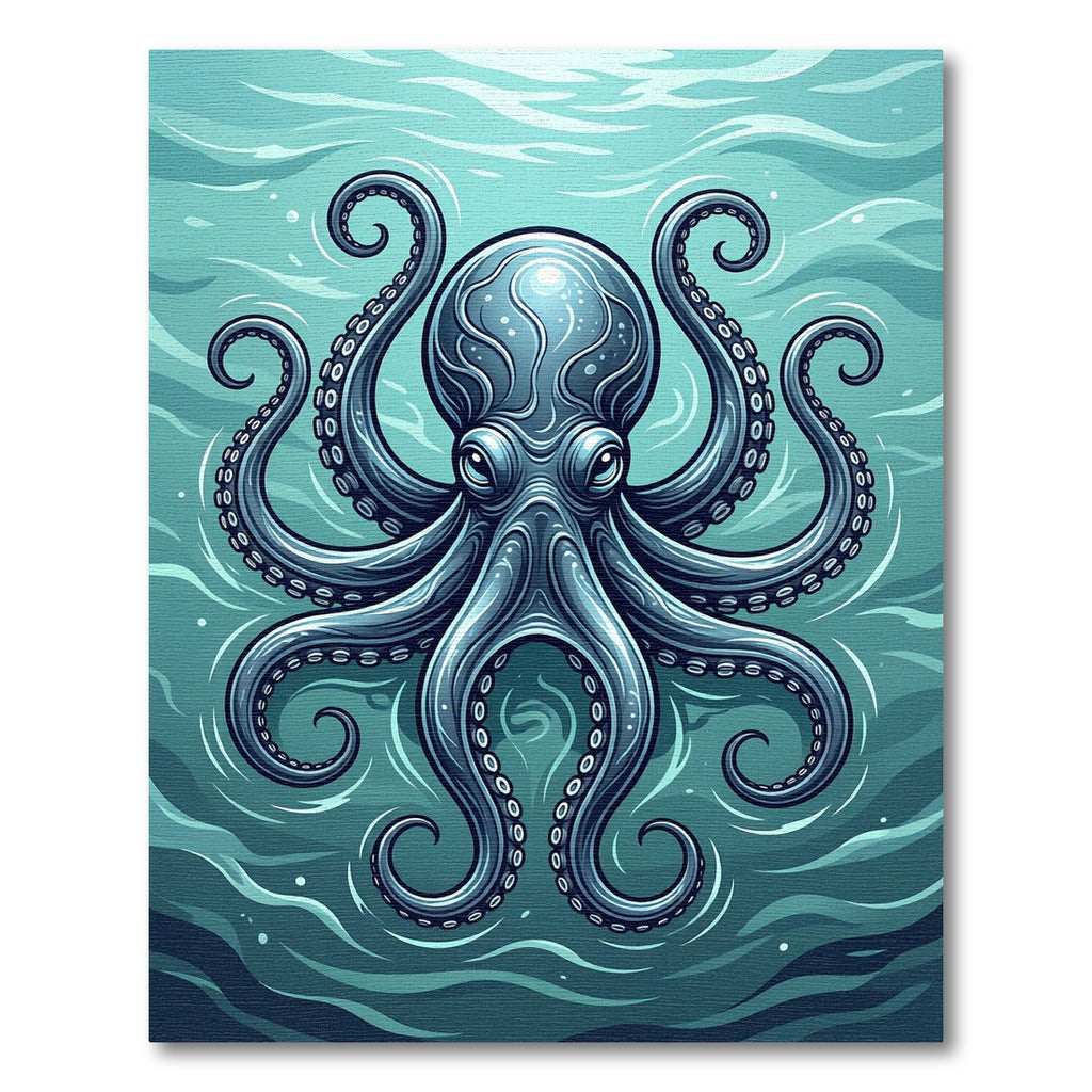 Mystical Deep Blue Ocean Octopus Rug
