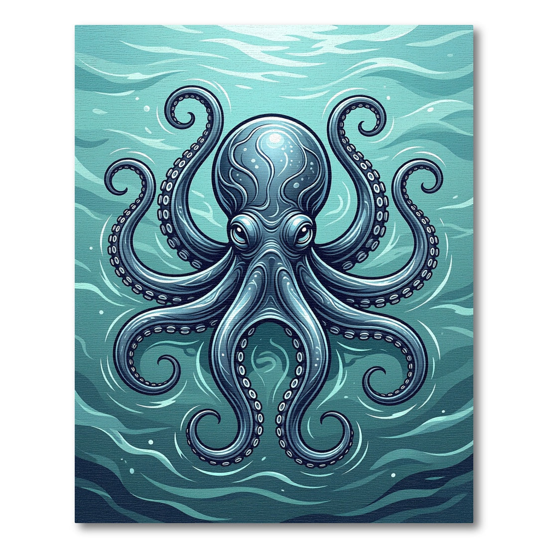 Mystical Deep Blue Ocean Octopus Rug