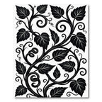 Black Vine Scroll Leafy Composition Rug