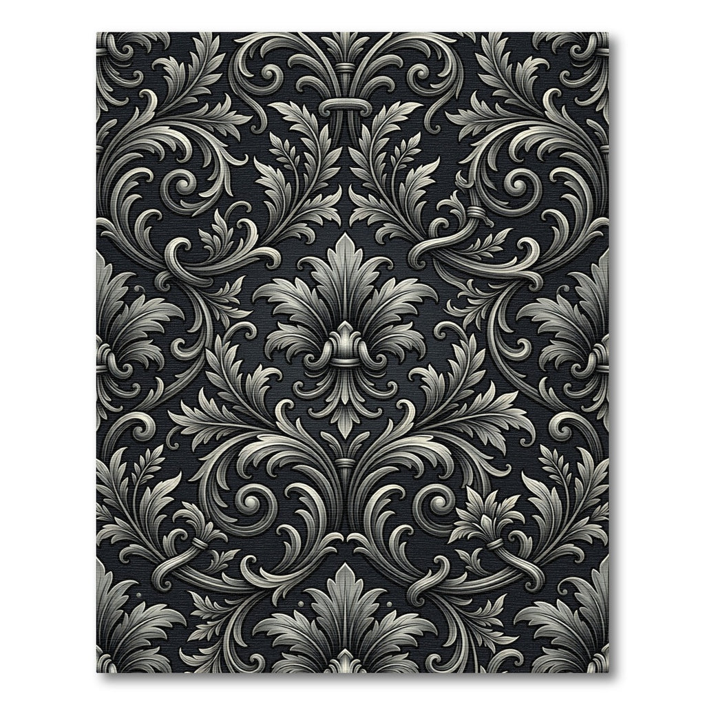 Dark Gray Ornate Acanthus Scroll Rug