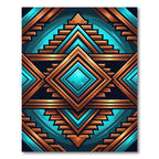 Geometric Copper and Teal Diamond Art Rug