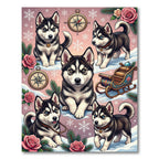 Cute Husky Puppies Winter Rose Sleigh Rug