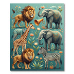 Whimsical Safari Animal Floral Teal Rug