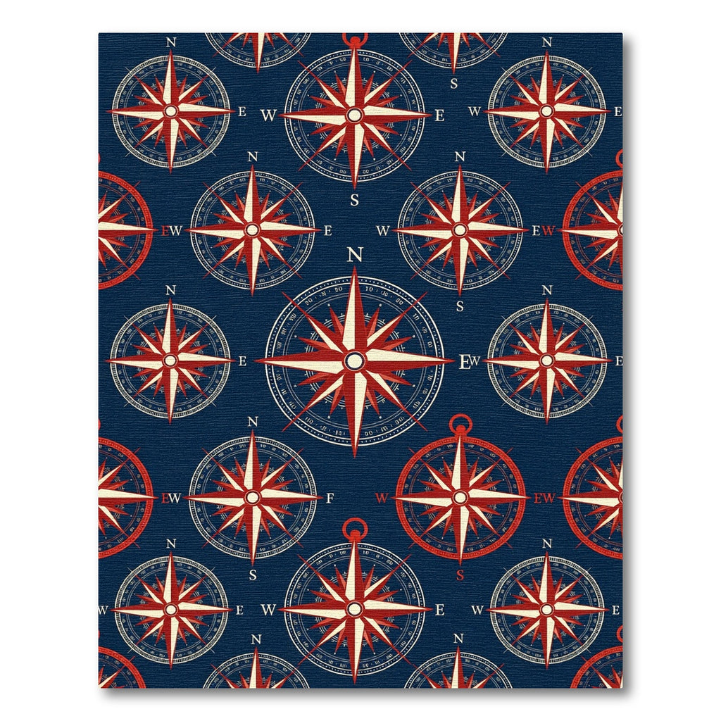 Navy Red Nautical Compass Star Rug