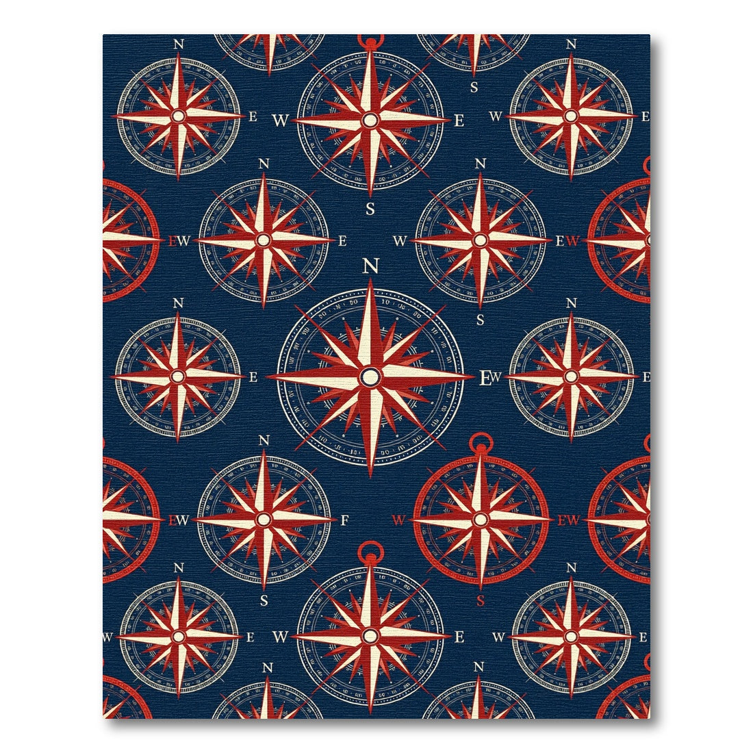 Navy Red Nautical Compass Star Rug