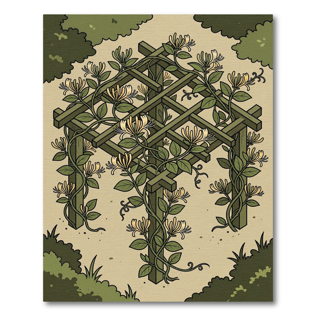 Olive Green Honeysuckle Trellis Art Rug