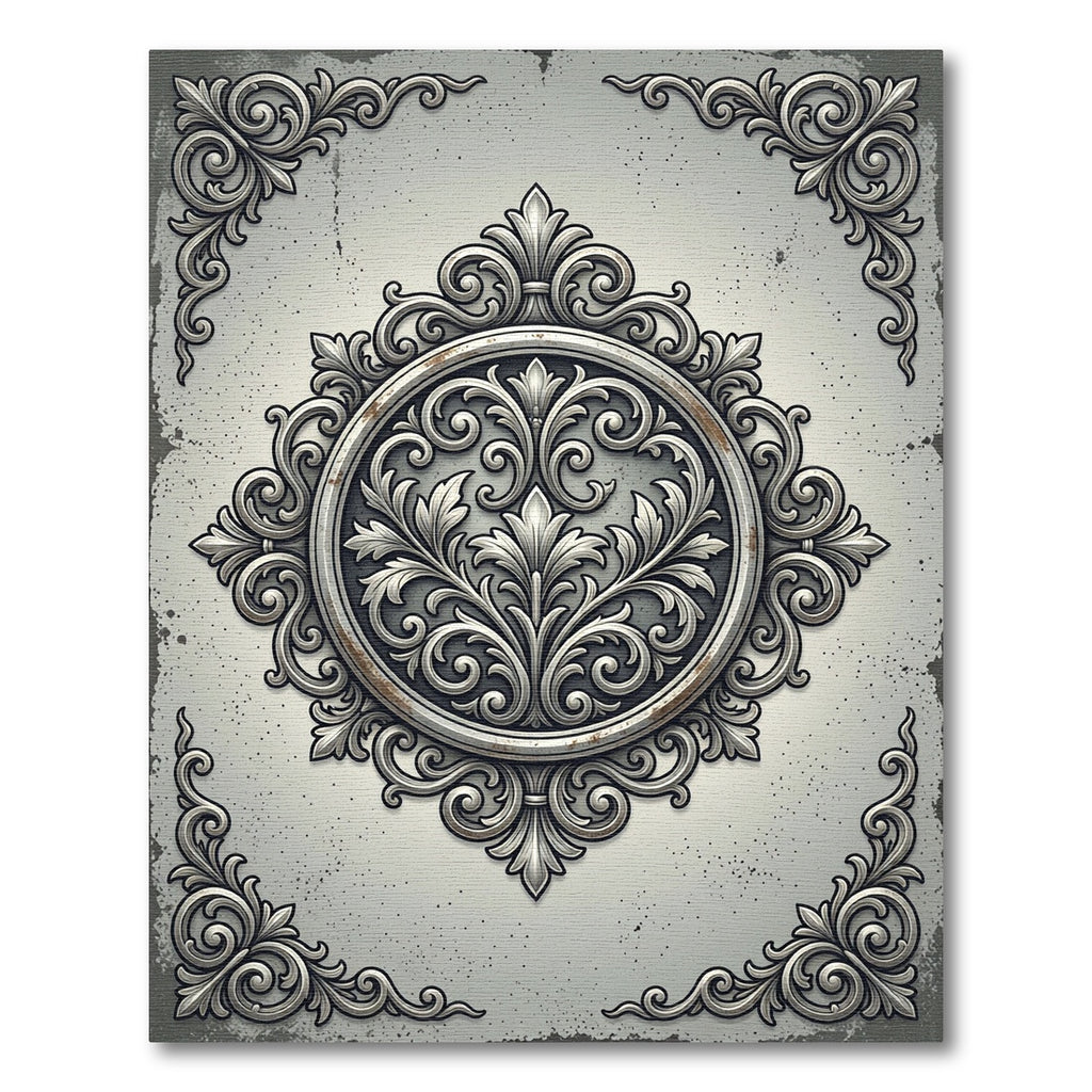 Elegant Silver Ornate Filigree Medallion Rug