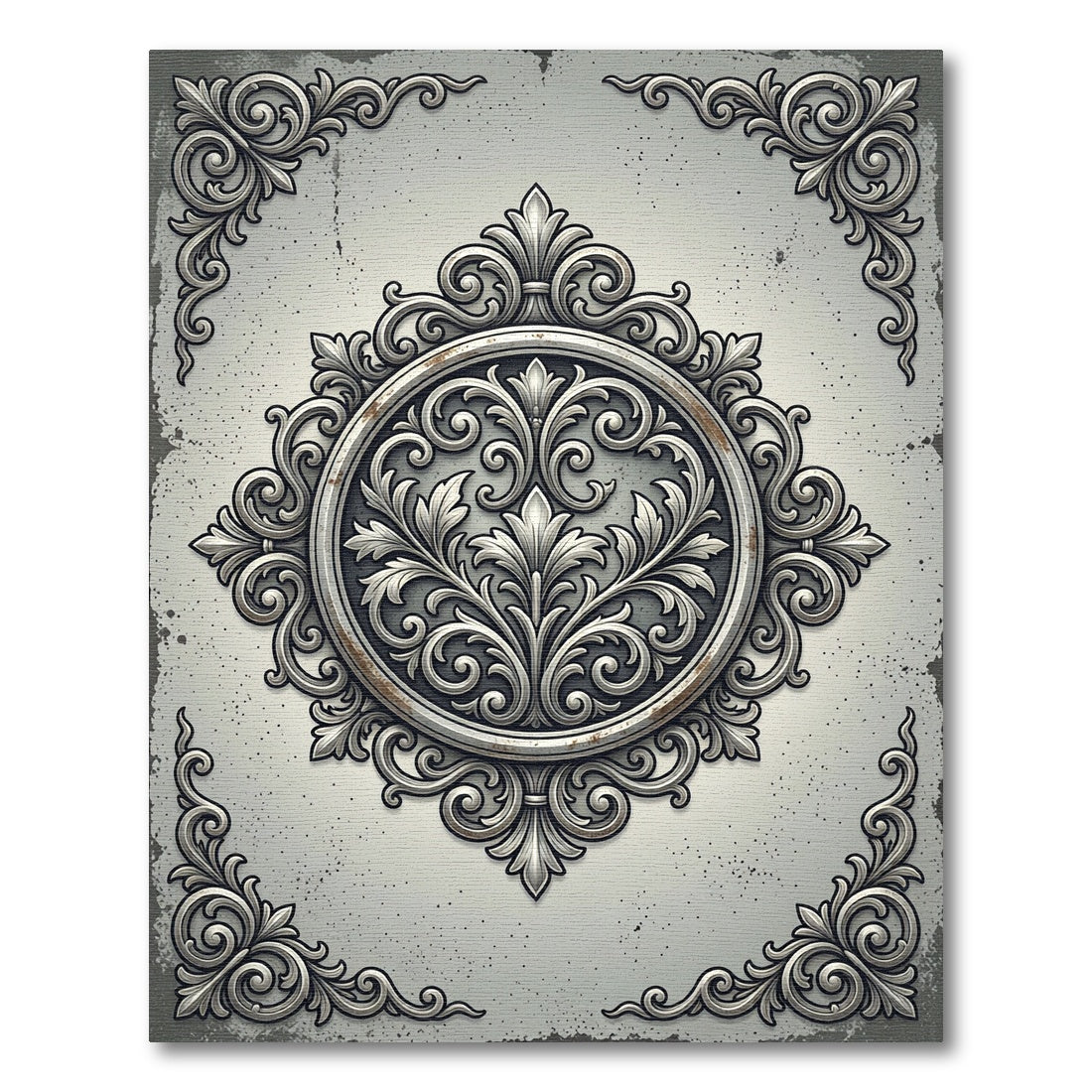 Elegant Silver Ornate Filigree Medallion Rug