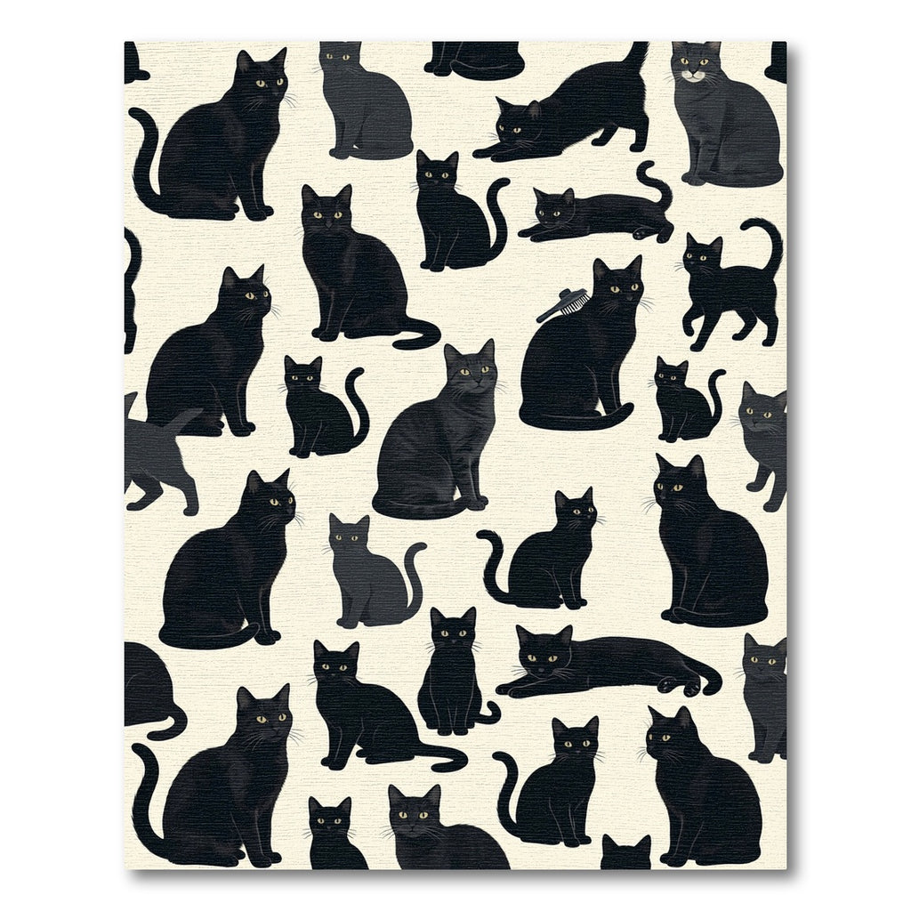 Playful Black Cat Silhouette Illustration Rug