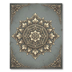 Ornate Golden Floral Gray Medallion Rug