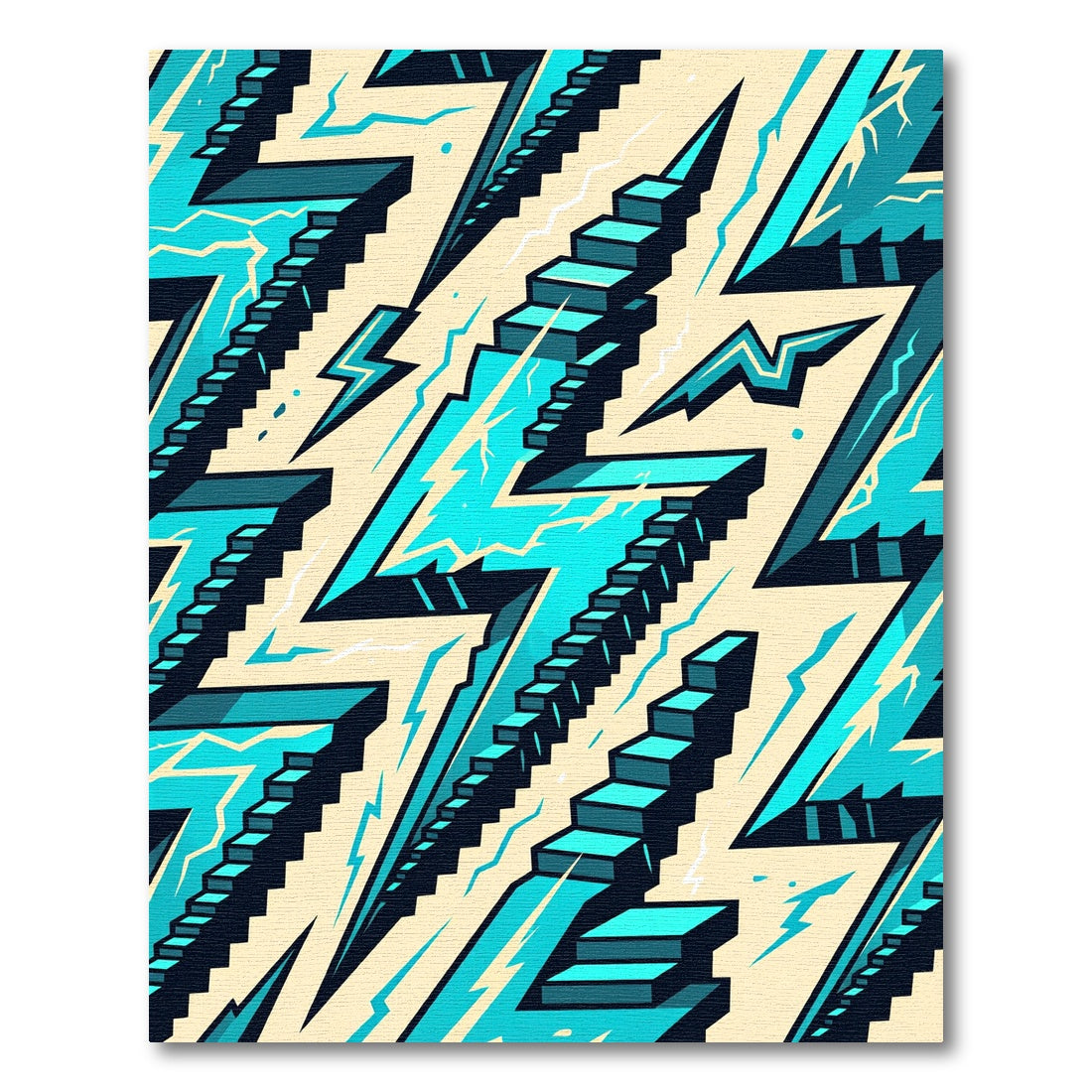 Electric Blue Geometric Lightning Staircase Rug