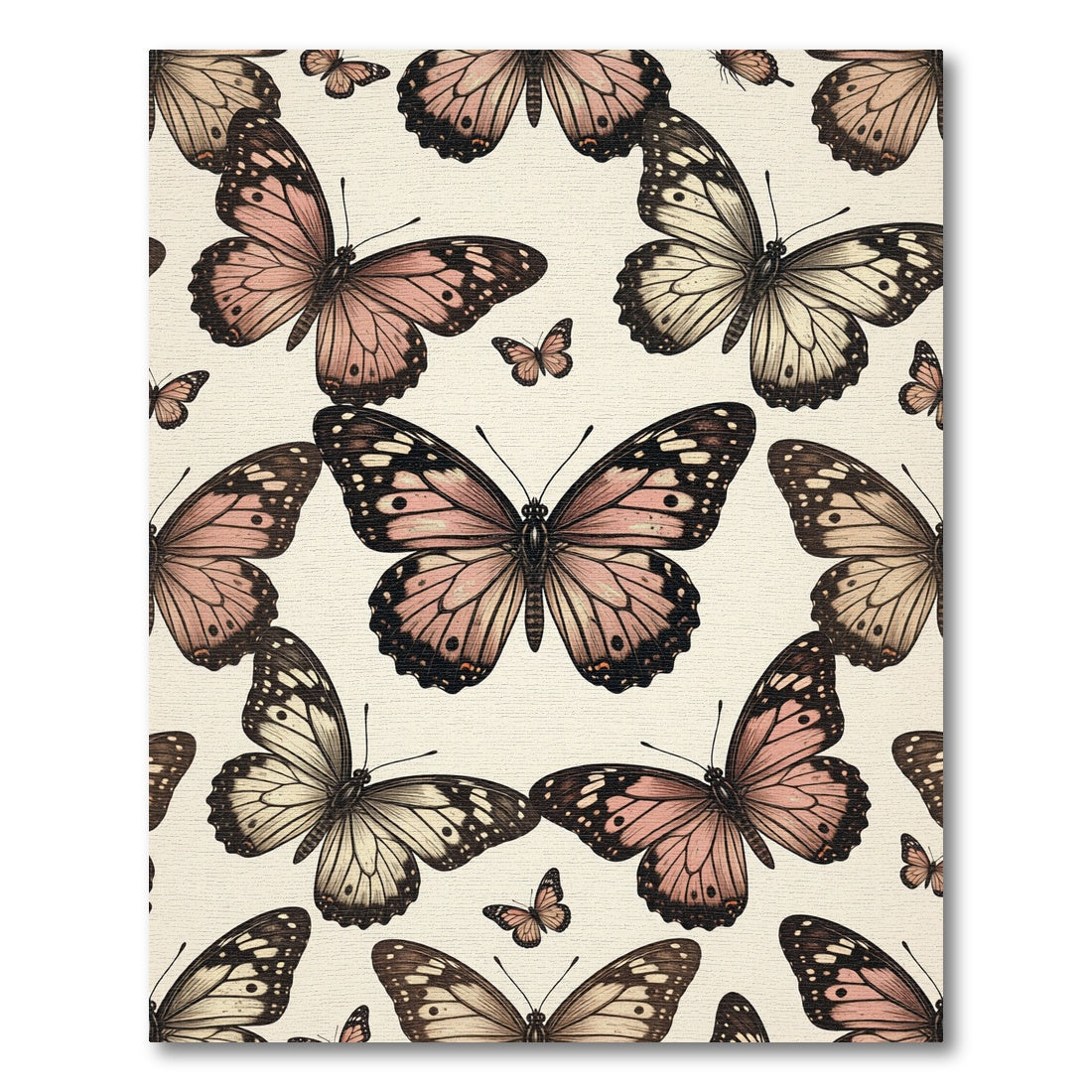 Vintage Blush Butterfly Garden Illustration Rug