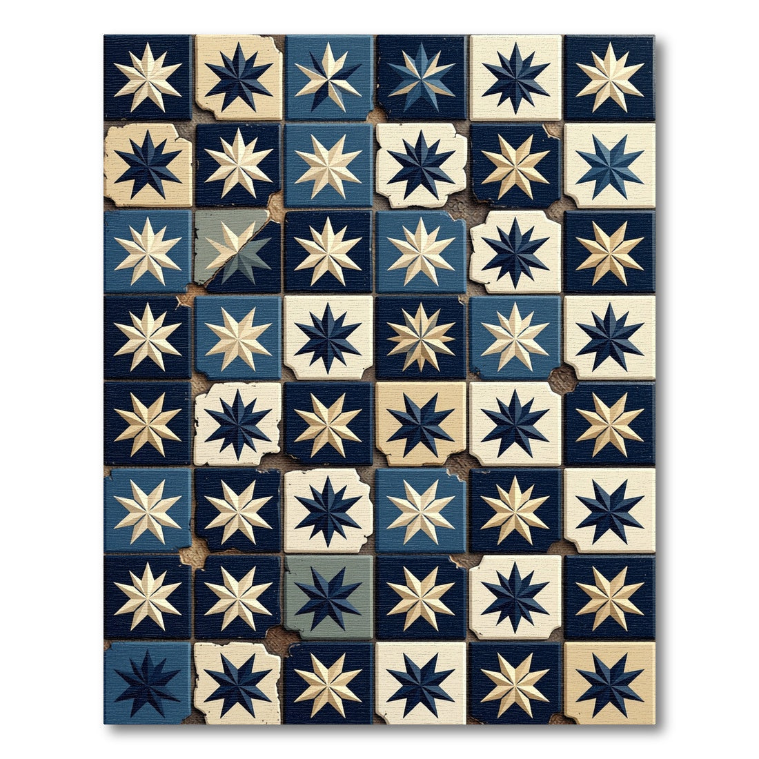 Geometric Navy and Cream Star Tile Rug