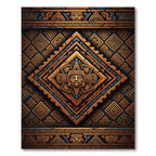 Ancient Aztec Copper Geometric Embossed Art Rug