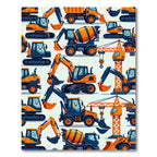 Playful Orange Cartoon Construction Vehicle Art Rug