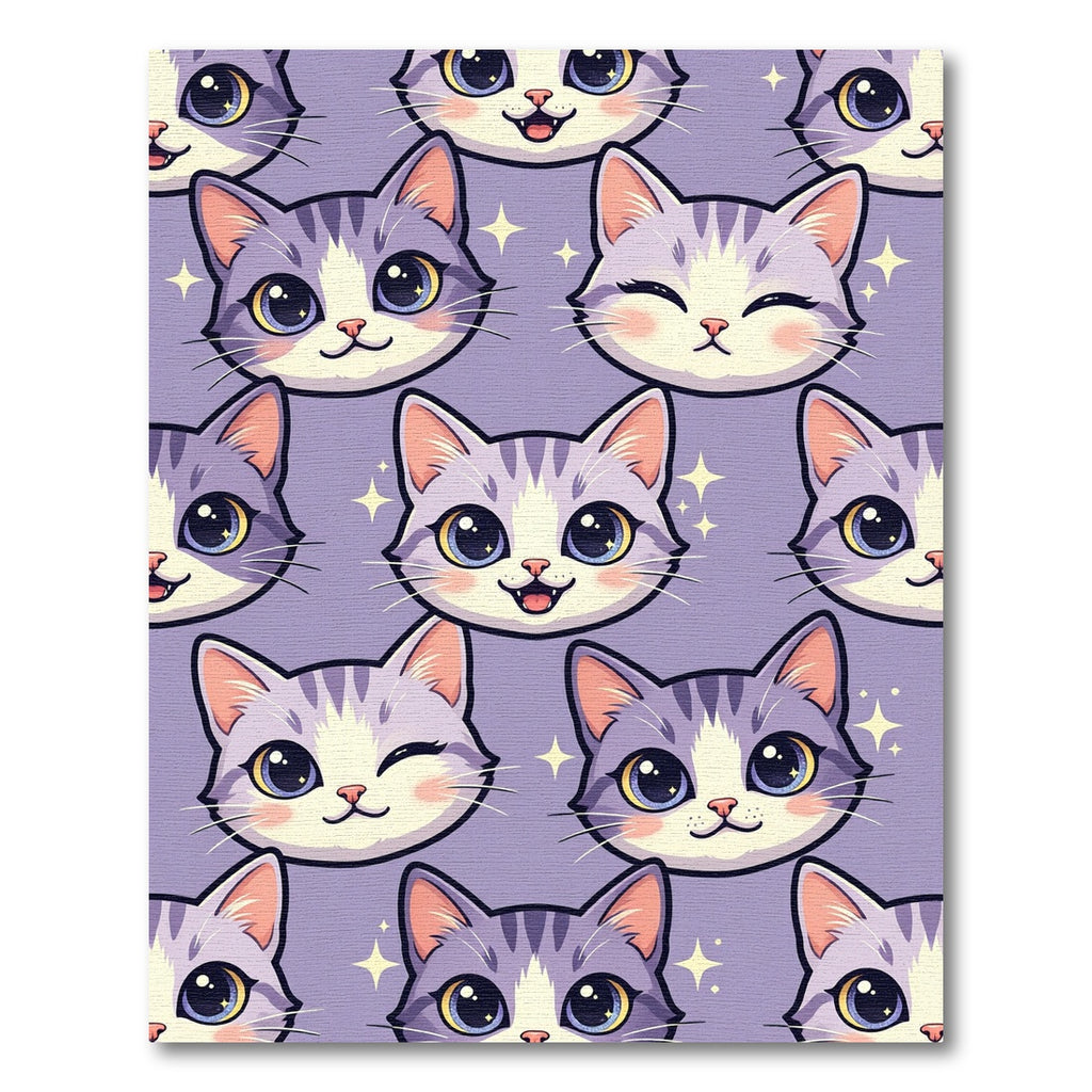 Cute Lavender Cat Face Whimsy Rug