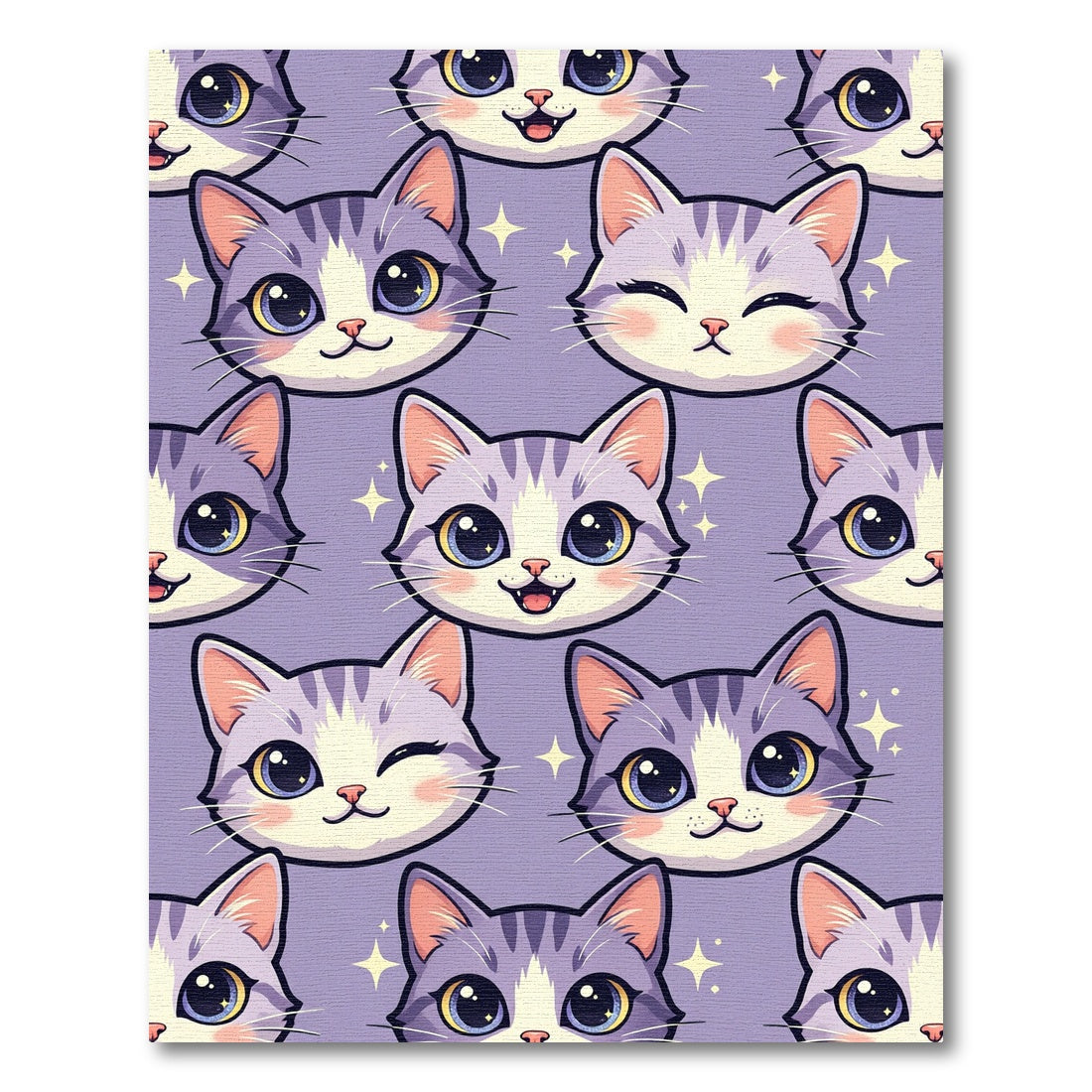Cute Lavender Cat Face Whimsy Rug