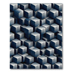 Metallic Blue Isometric Geometric Cube Art Rug
