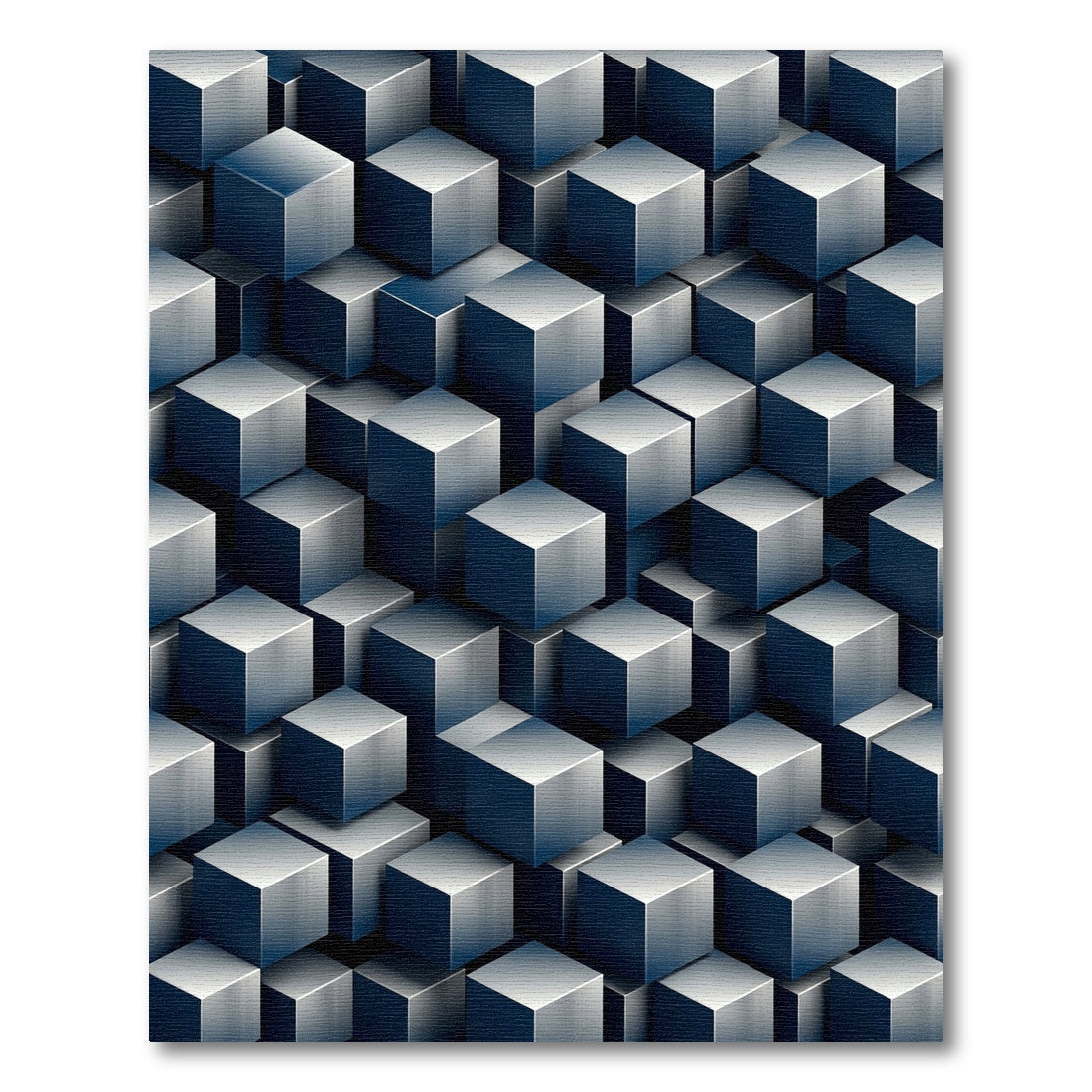 Metallic Blue Isometric Geometric Cube Art Rug