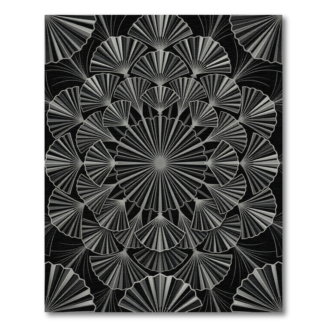 Art Deco Monochrome Ginkgo Fan Medallion Rug