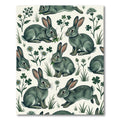 Whimsical Sage Rabbit and Clover Meadow Rug