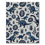 Blue Prehistoric Dinosaur and Fossil Illustration Rug