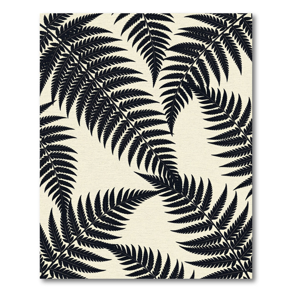 Black Fern Frond Botanical Arrangement Rug