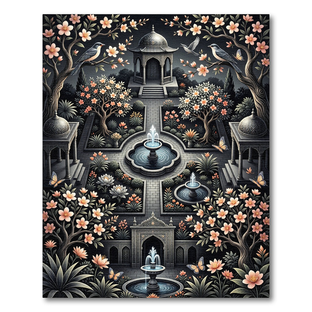 Midnight Floral Garden Butterfly Fountain Rug
