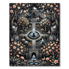Midnight Floral Garden Butterfly Fountain Rug