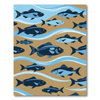 Abstract Blue Fish School Ocean Scene Rug