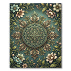 Elegant Sage Botanical Floral Medallion Rug