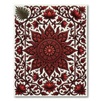 Crimson Floral Sunburst Mandala Rug