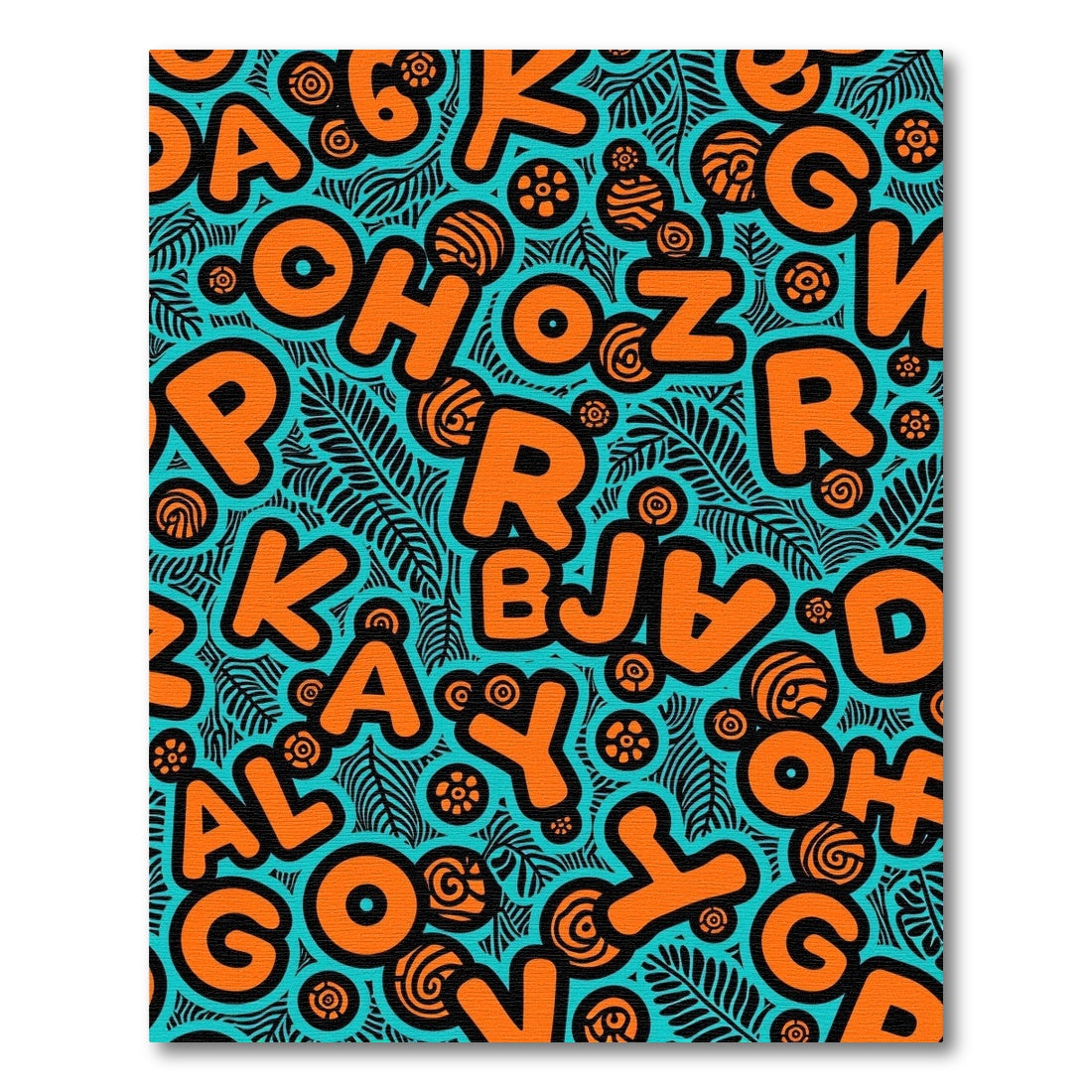 Bold Orange Alphabet Teal Background Rug