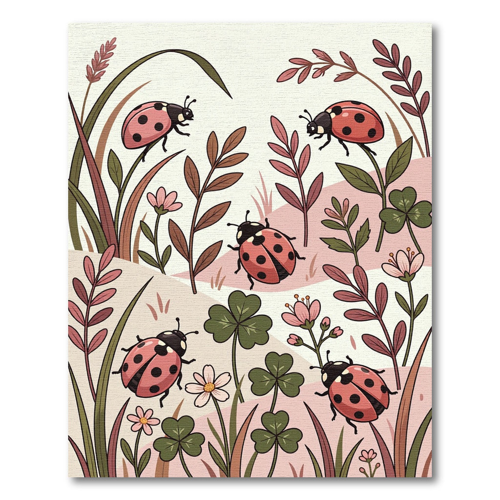 Whimsical Ladybug Floral Garden Meadow Rug