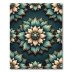 Distressed Teal Cream Floral Lotus Rug