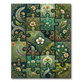 Emerald Green Floral Puzzle Artwork Rug