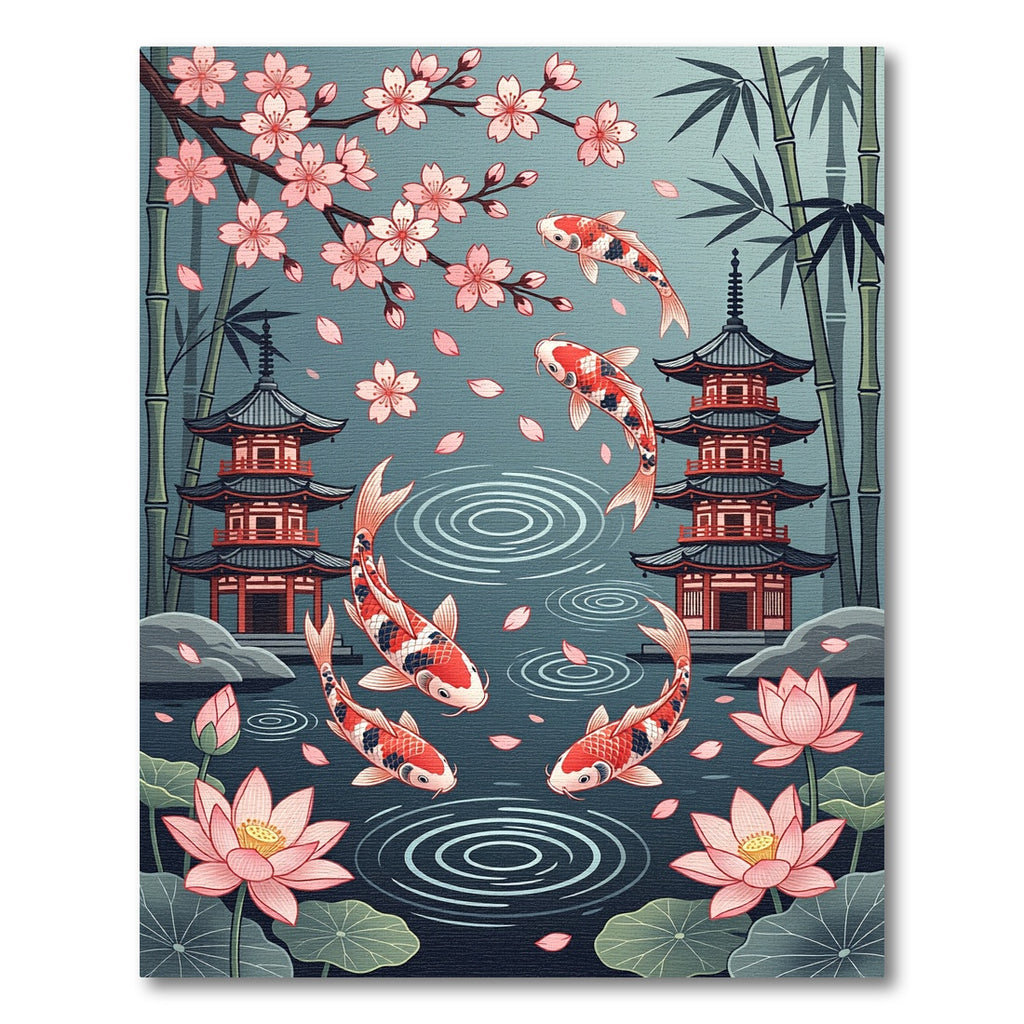 Koi Fish Pagoda Cherry Blossom Pond Rug