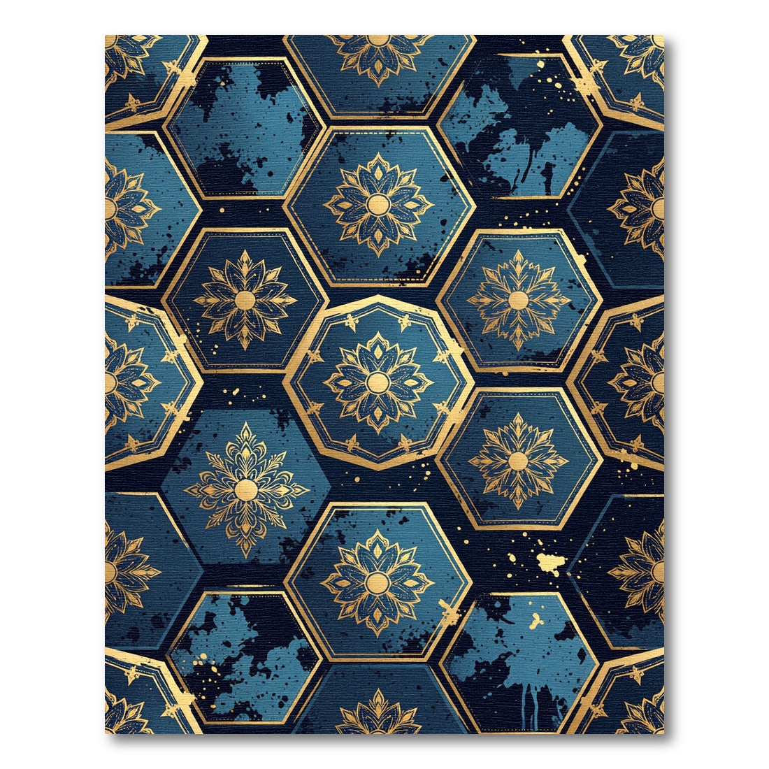 Gilded Midnight Blue Hexagon Floral Rug