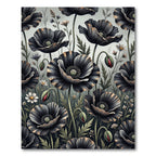 Dramatic Black Poppy Floral Arrangement Rug