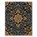 Gold and Slate Damask Floral Medallion Rug