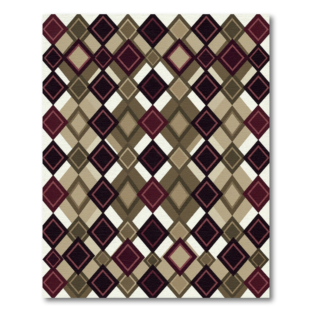 Geometric Argyle Burgundy and Brown Rug