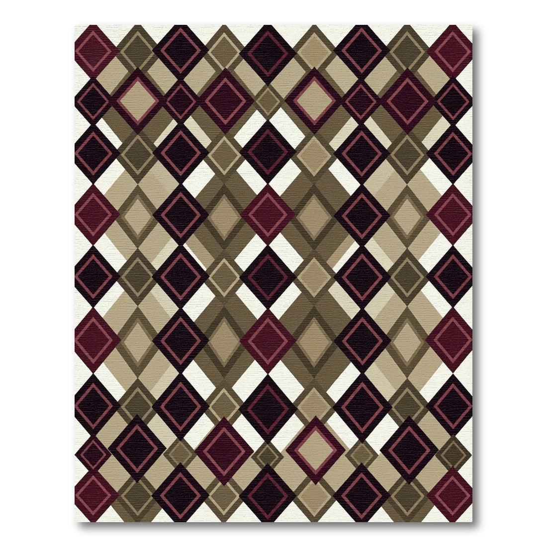 Geometric Argyle Burgundy and Brown Rug