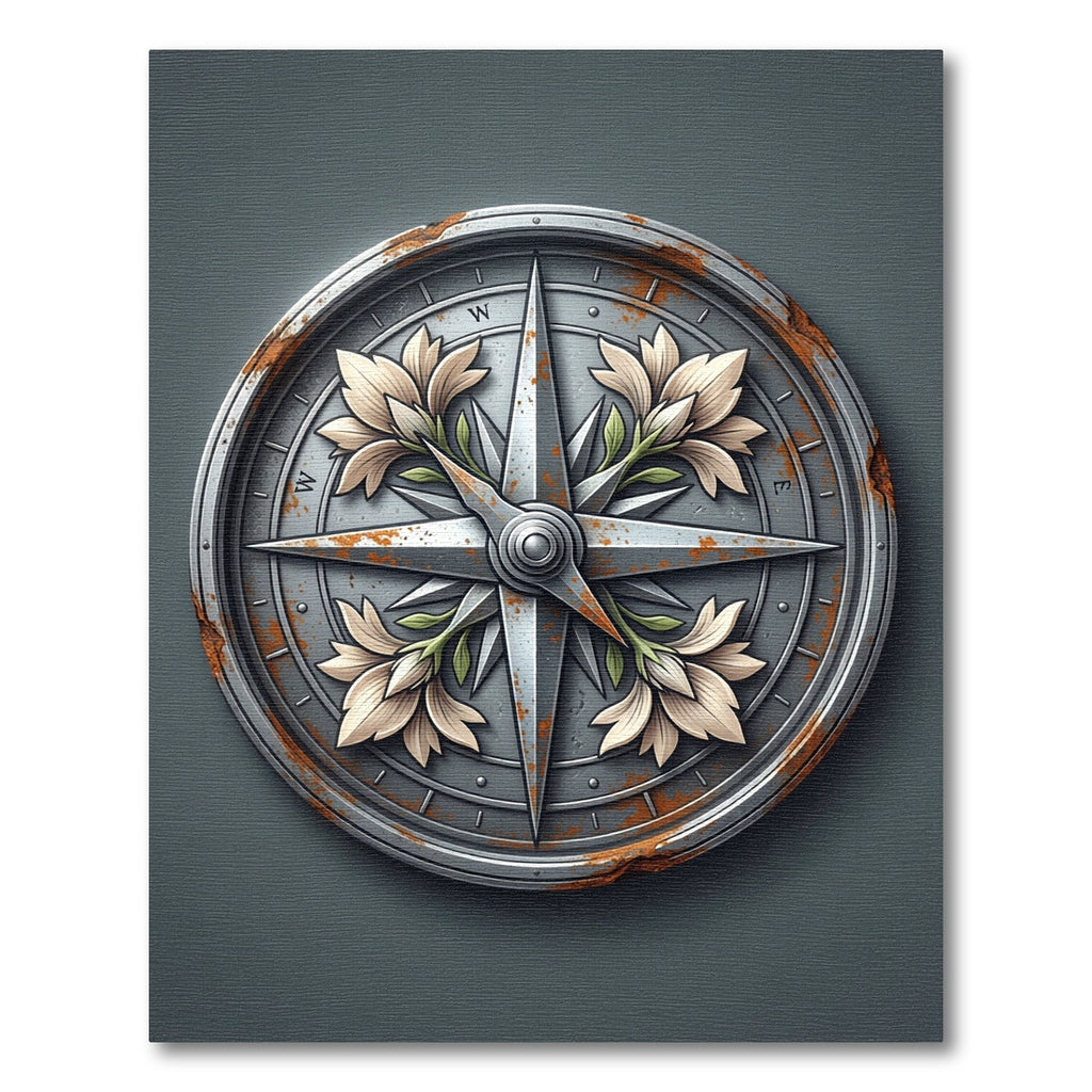 Floral Compass Steel Gray Iron Rug