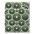 Olive Green Ancient Coin Botanical Arrangement Rug