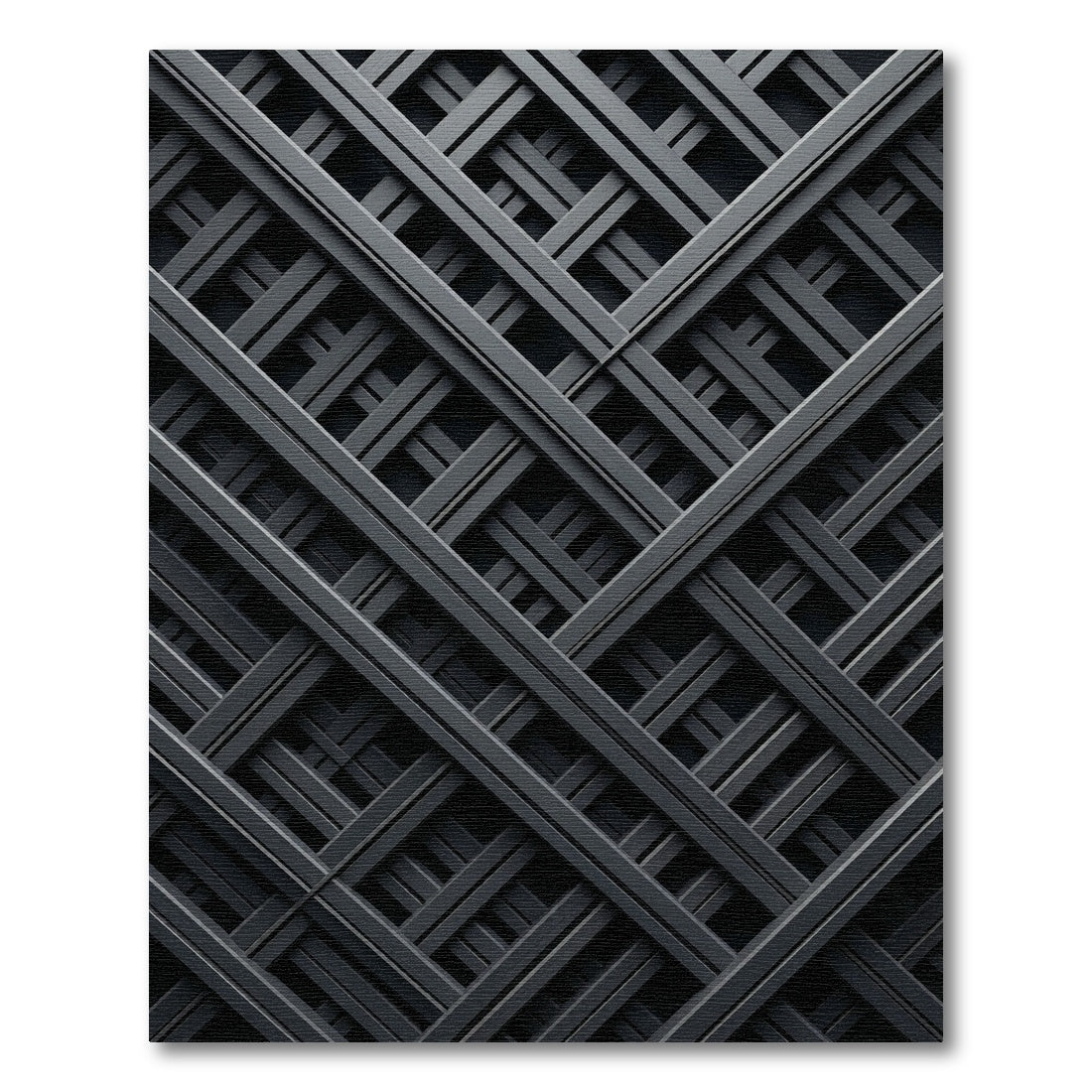 Modern Charcoal Geometric Intersecting Grid Rug
