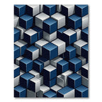 Geometric Blue and Silver Cube Grid Rug