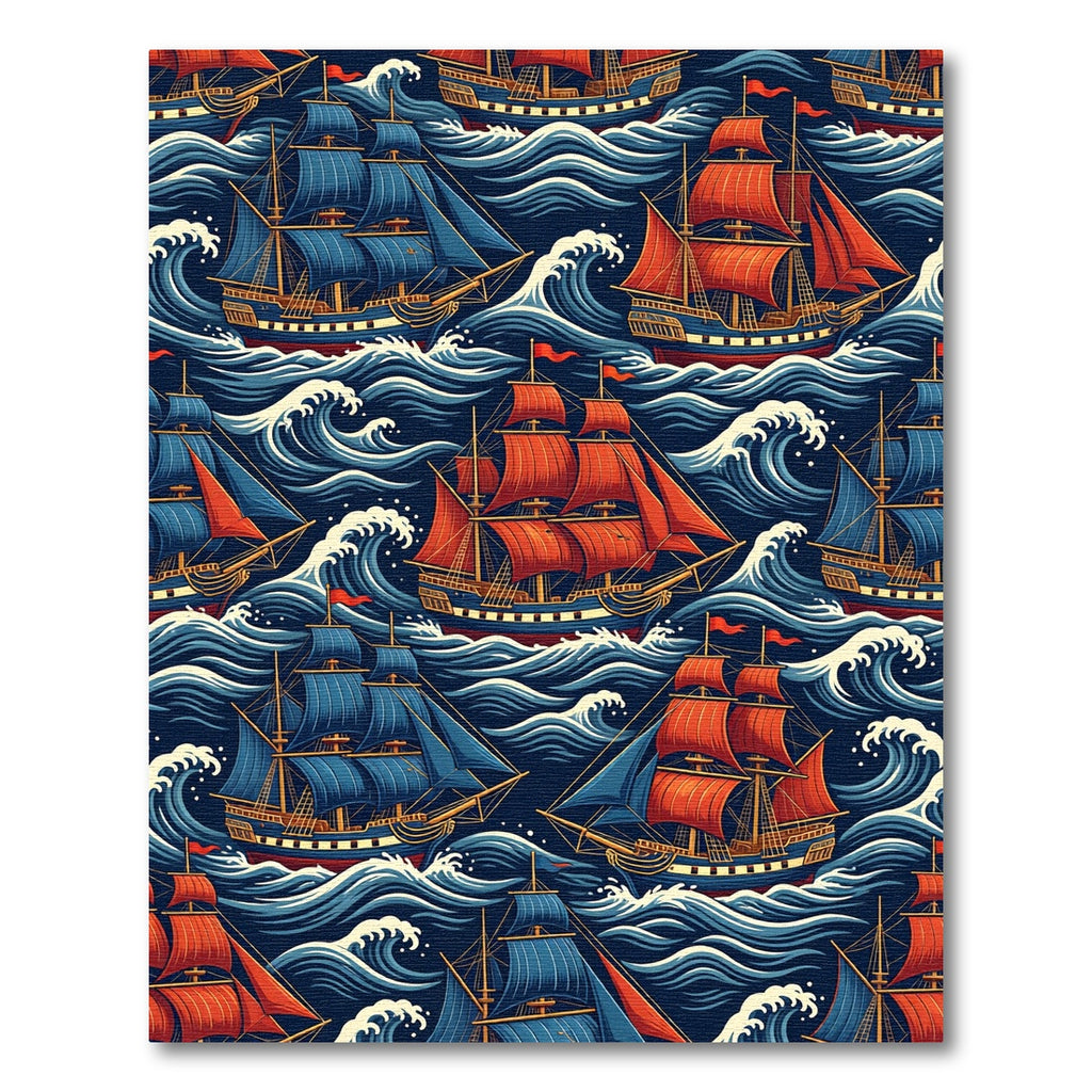 Dramatic Nautical Ship and Wave Scene Rug