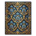 Ornate Navy Gold Floral Damask Rug