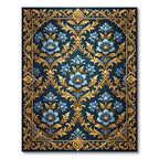 Ornate Navy Gold Floral Damask Rug