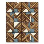 Rustic Wood Grain Geometric Blocks Rug